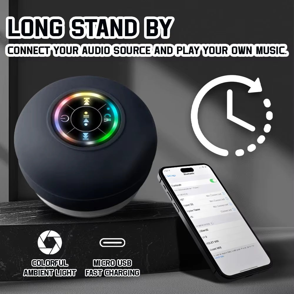 RGB LED Bluetooth Speaker with Suction Cup Waterproof Wireless Speaker for Shower Pool Party Portable Outdoor Travel Speaker